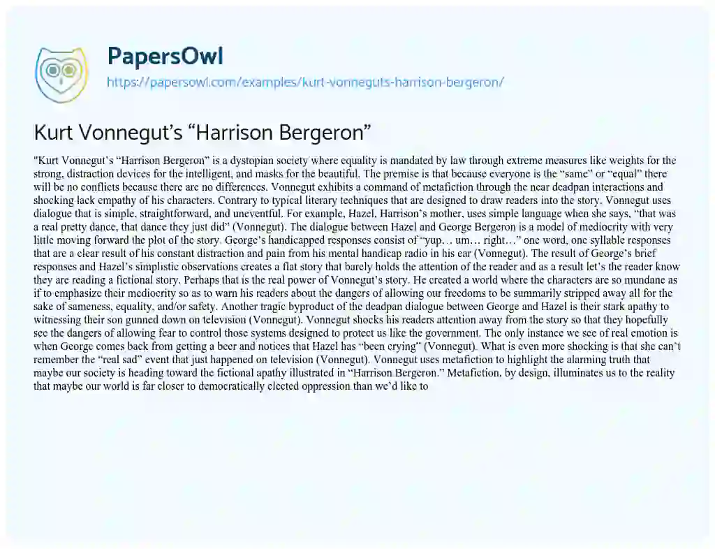 Essay on Kurt Vonnegut’s “Harrison Bergeron”