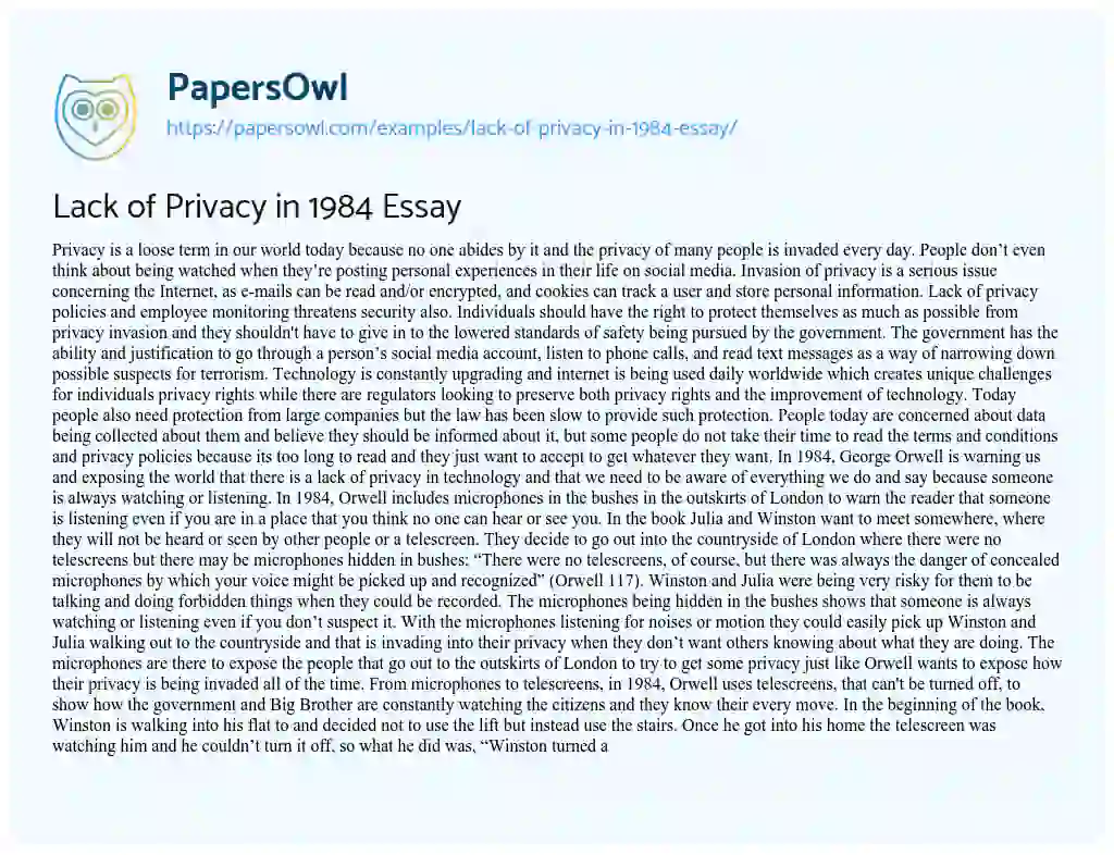 Essay on Lack of Privacy in 1984 Essay