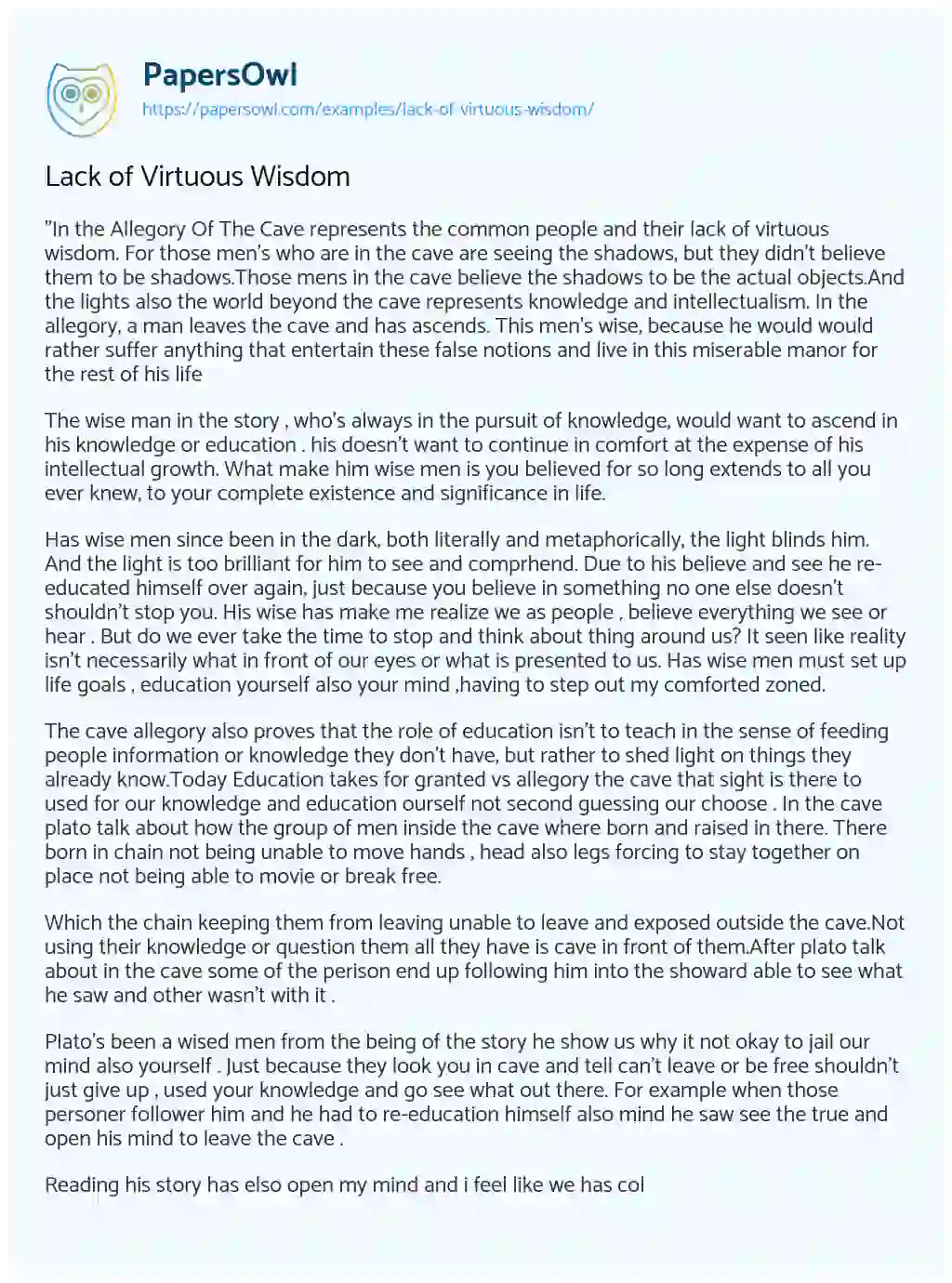 Lack of Virtuous Wisdom essay