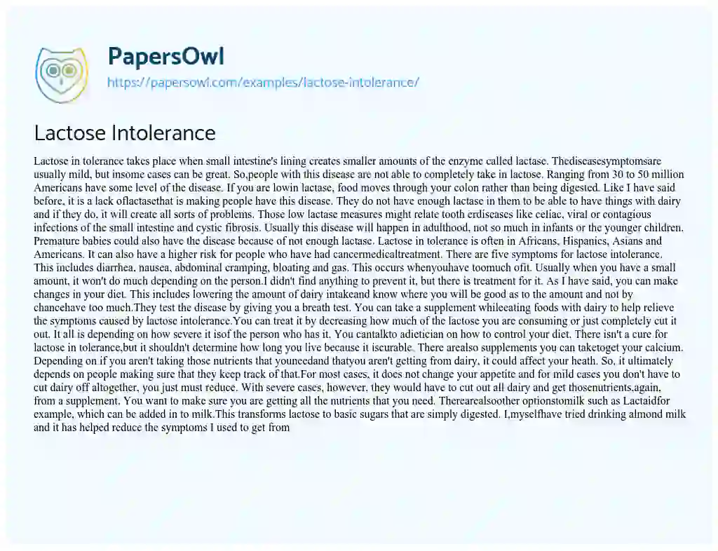Essay on Lactose Intolerance