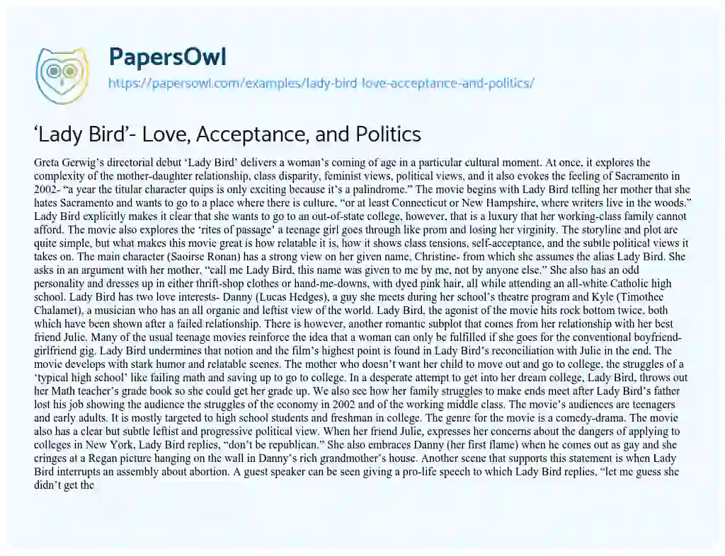 Essay on ‘Lady Bird’- Love, Acceptance, and Politics