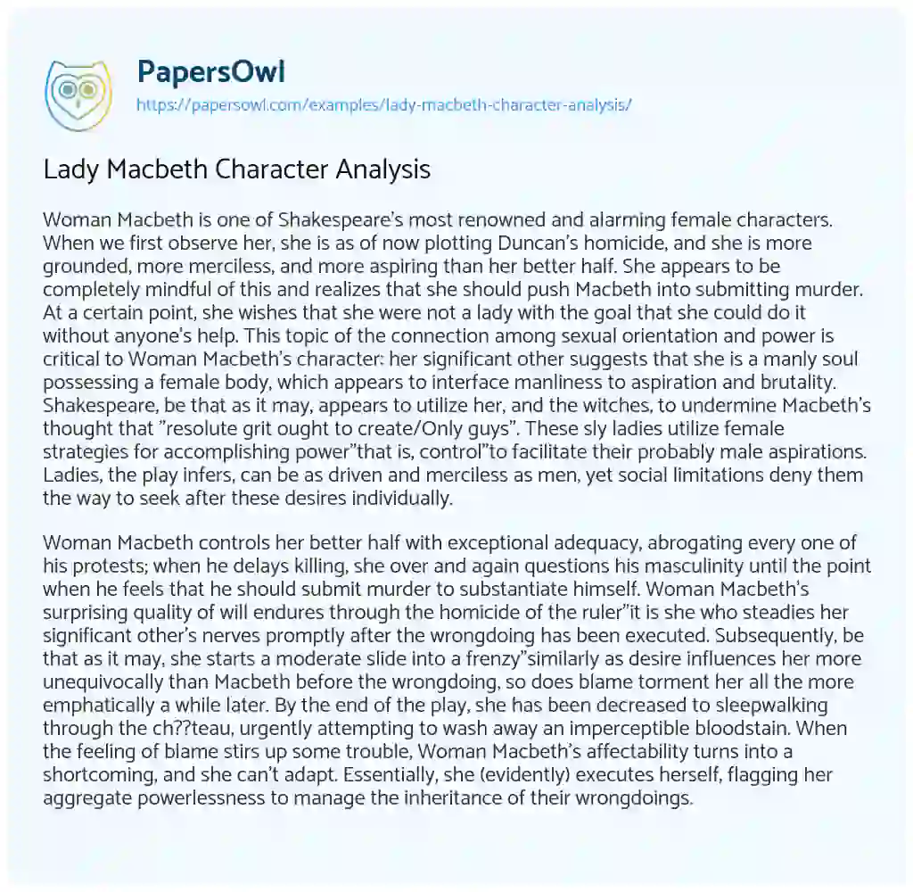 Lady Macbeth Character Analysis essay
