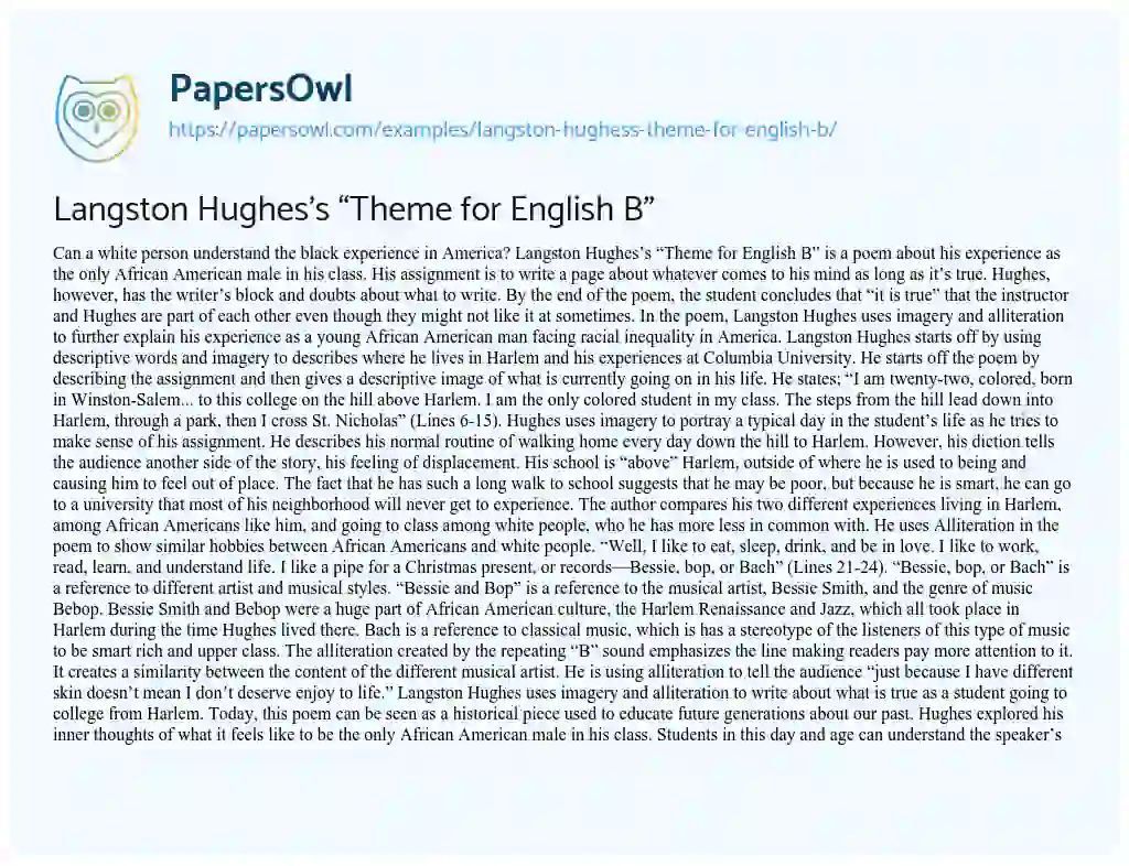 langston hughes essay for english b