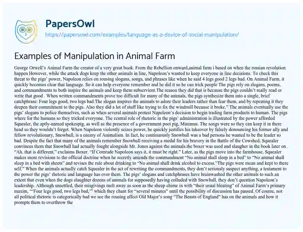 Examples of Manipulation in Animal Farm essay