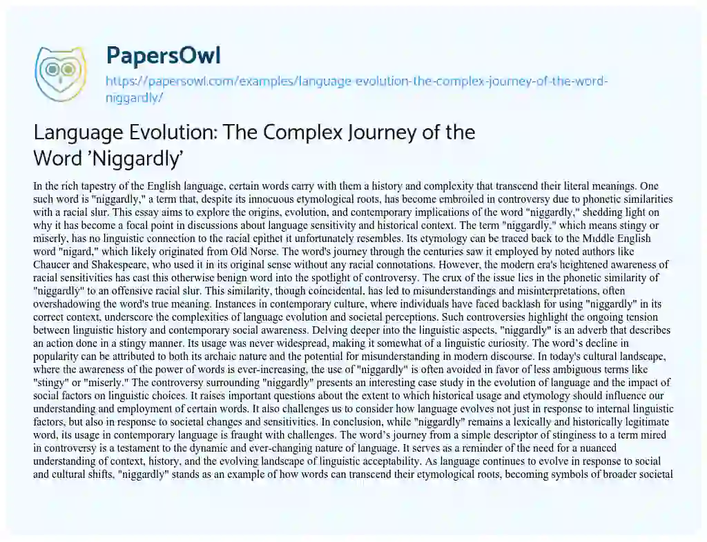 Essay on Language Evolution: the Complex Journey of the Word ‘Niggardly’