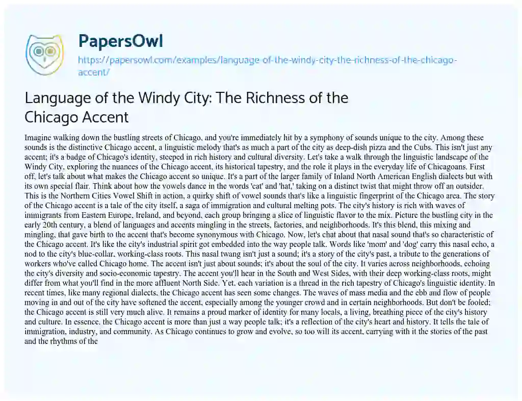 Essay on Language of the Windy City: the Richness of the Chicago Accent