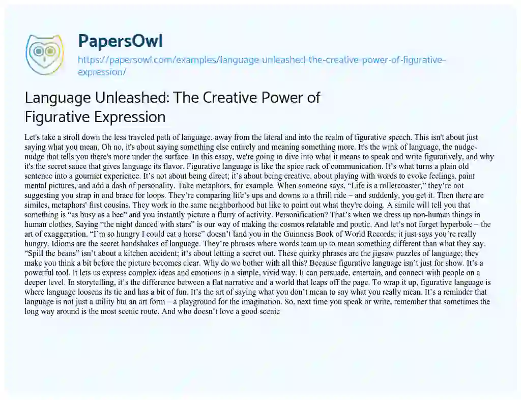 Essay on Language Unleashed: the Creative Power of Figurative Expression