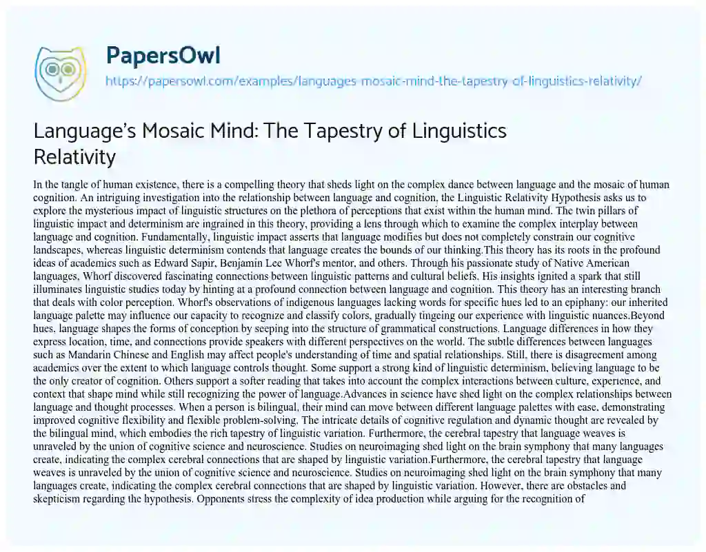 Essay on Language’s Mosaic Mind: the Tapestry of Linguistics Relativity