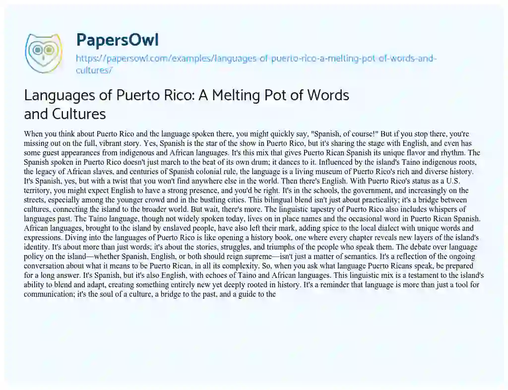 Essay on Languages of Puerto Rico: a Melting Pot of Words and Cultures