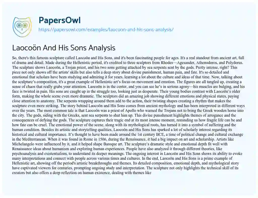 Essay on Laocoön and his Sons Analysis