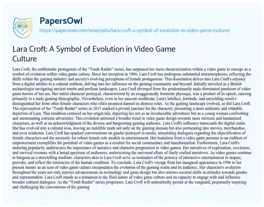 Essay on Lara Croft: a Symbol of Evolution in Video Game Culture