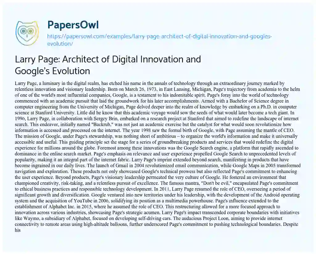 Essay on Larry Page: Architect of Digital Innovation and Google’s Evolution