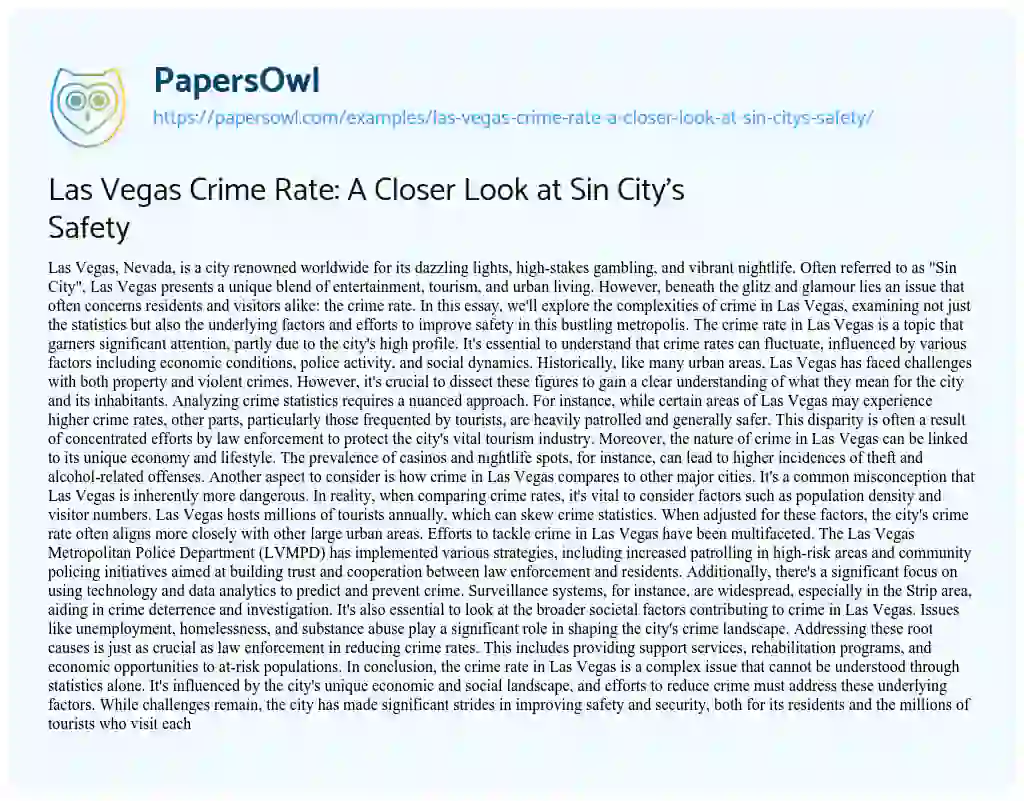 Essay on Las Vegas Crime Rate: a Closer Look at Sin City’s Safety