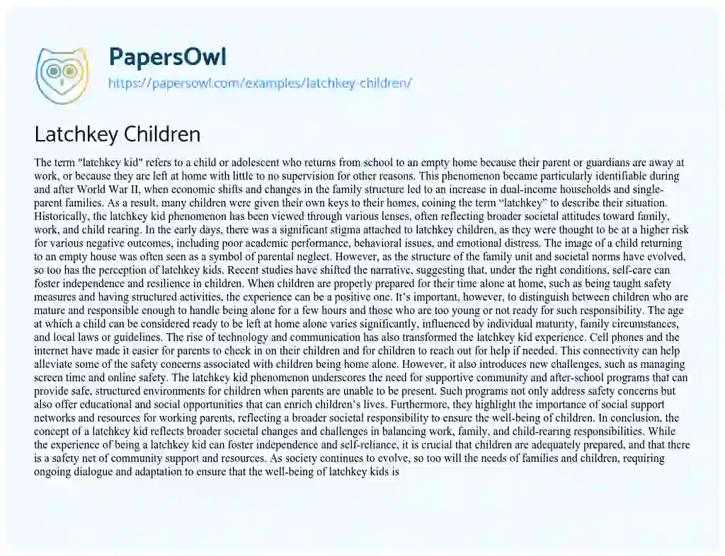 Essay on Latchkey Children