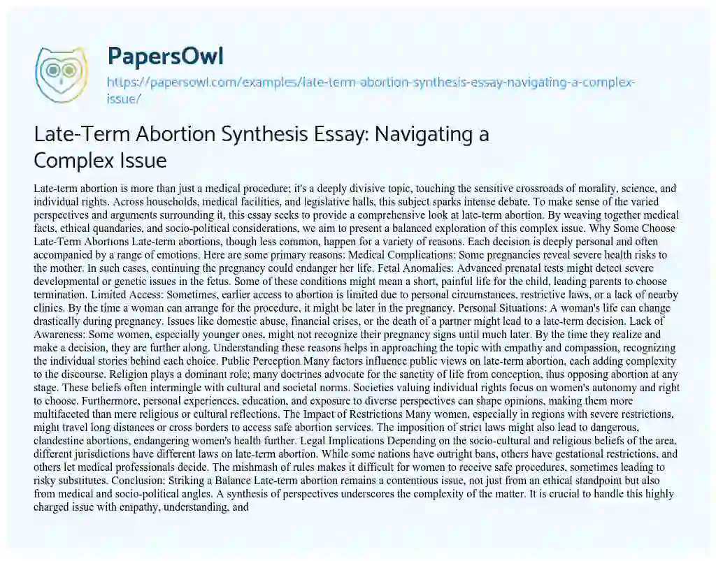 Essay on Late-Term Abortion Synthesis Essay: Navigating a Complex Issue