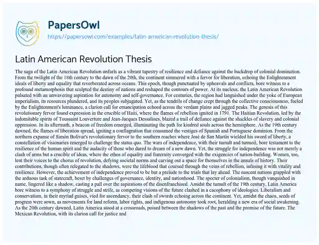 Essay on Latin American Revolution Thesis