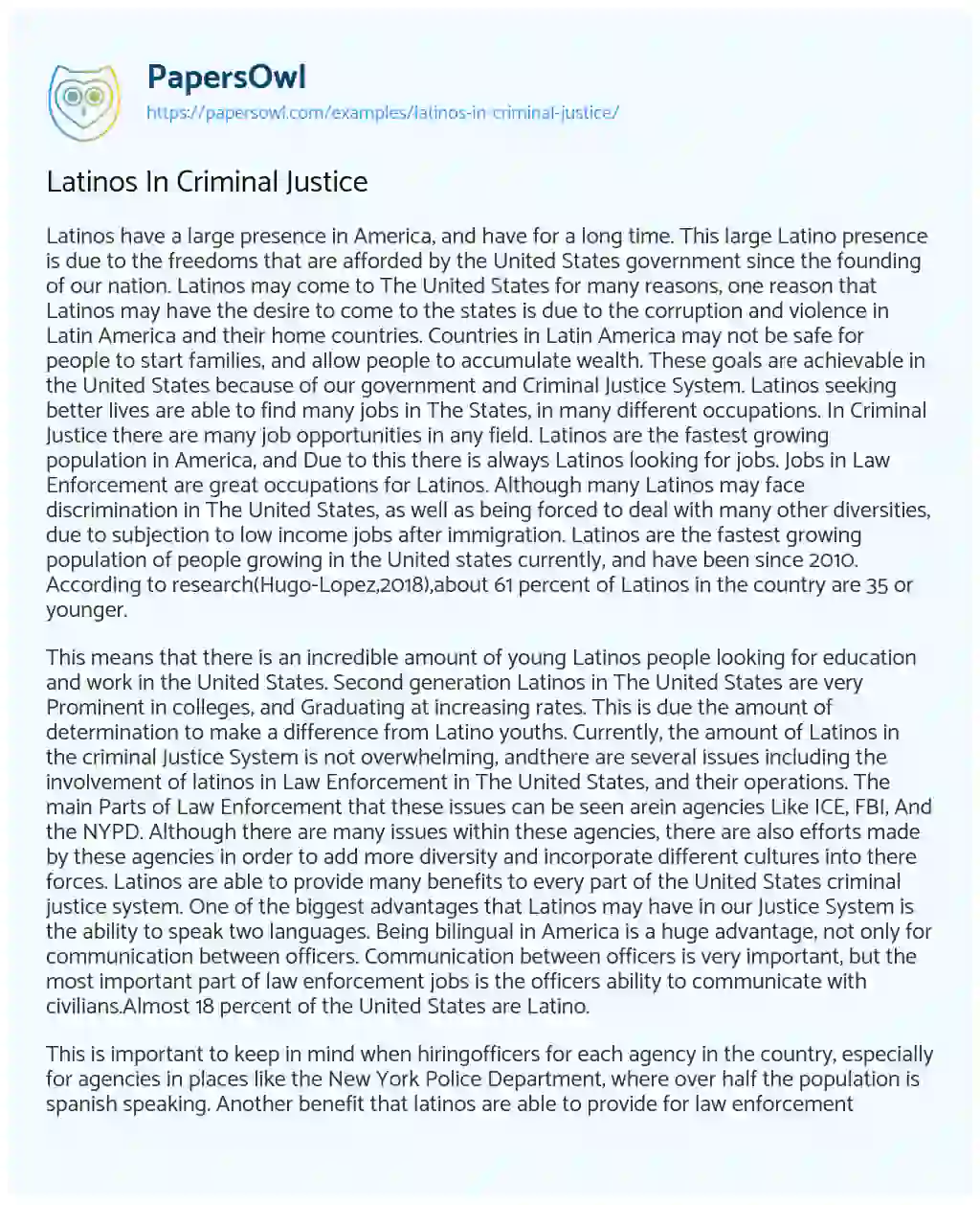 Essay on Latinos in Criminal Justice