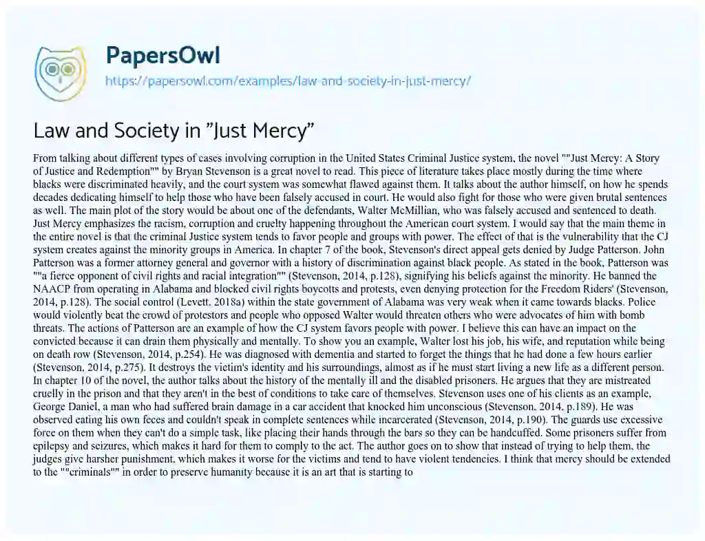Law and Society in “Just Mercy” essay