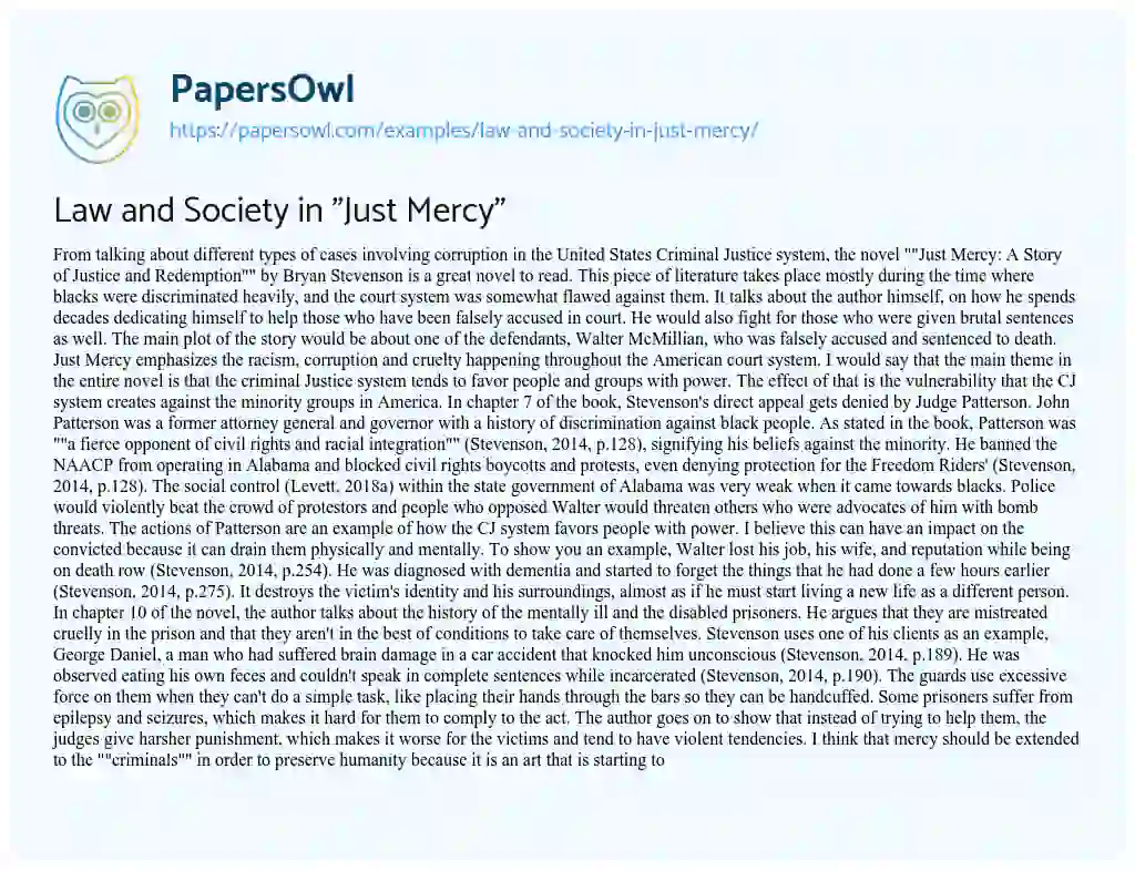 Essay on Law and Society in “Just Mercy”