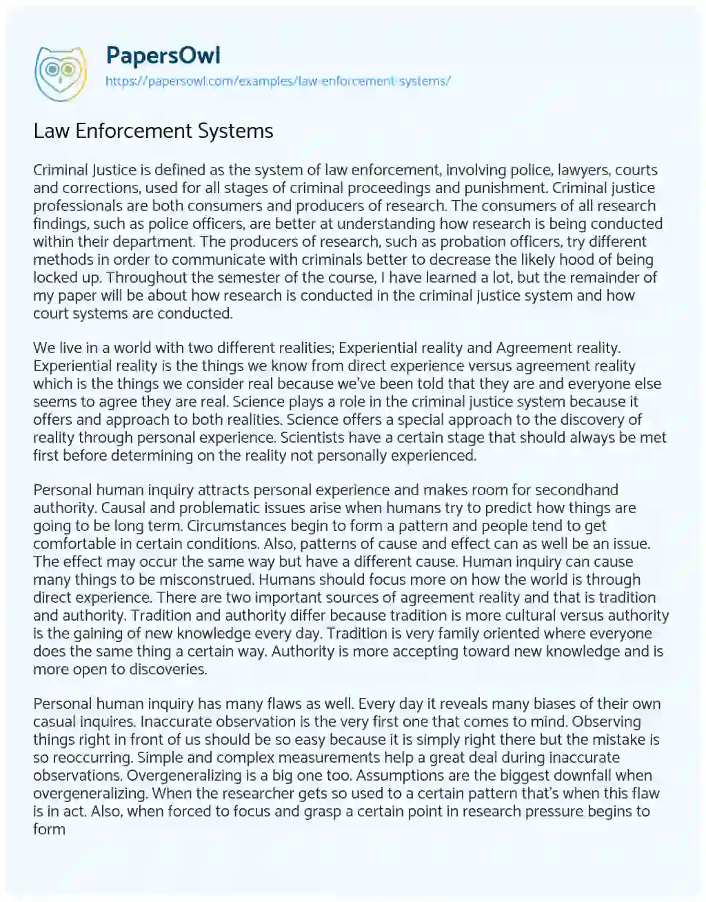Essay on Law Enforcement Systems