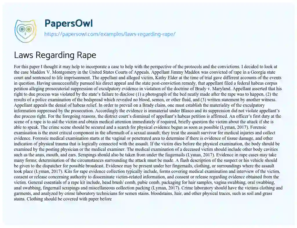 Essay on Laws Regarding Rape