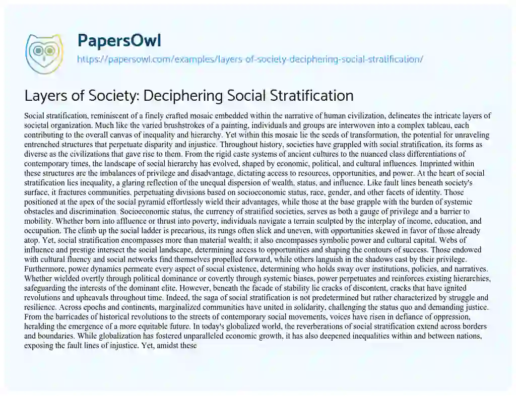 Essay on Layers of Society: Deciphering Social Stratification