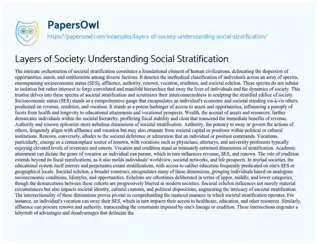 Essay on Layers of Society: Understanding Social Stratification