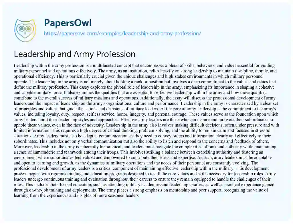 Essay on Leadership and Army Profession