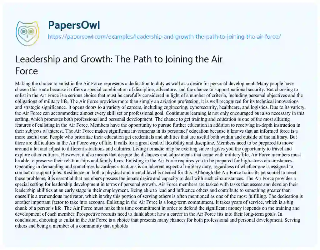 Essay on Leadership and Growth: the Path to Joining the Air Force