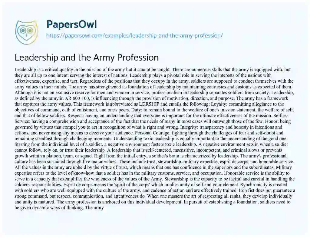 Leadership and the Army Profession essay