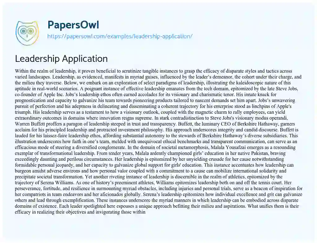 Essay on Leadership Application