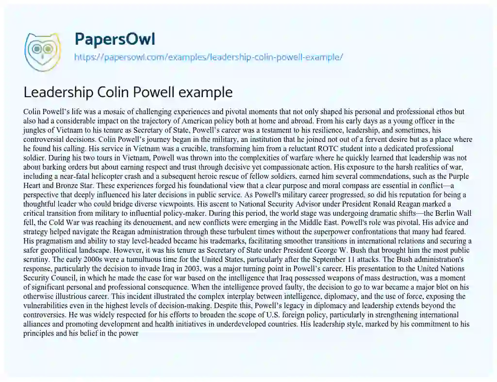 Essay on Leadership Colin Powell Example