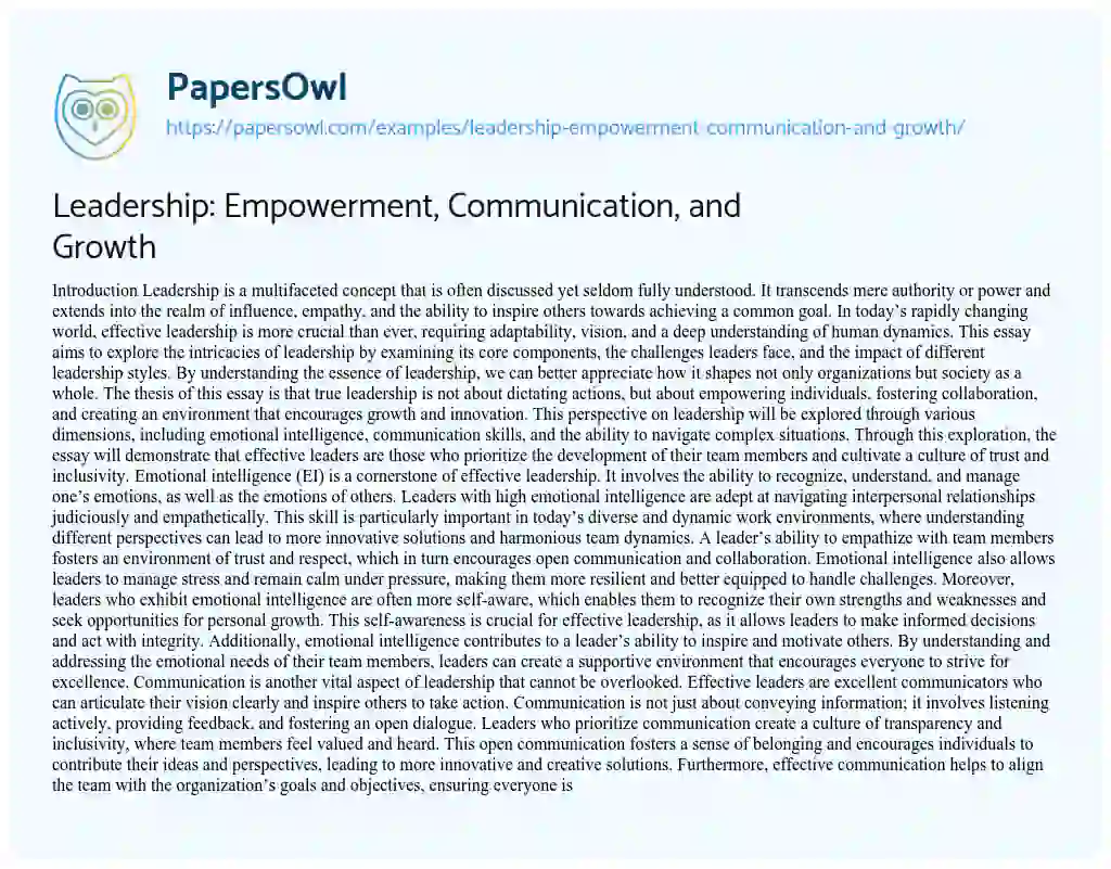 Essay on Leadership: Empowerment, Communication, and Growth