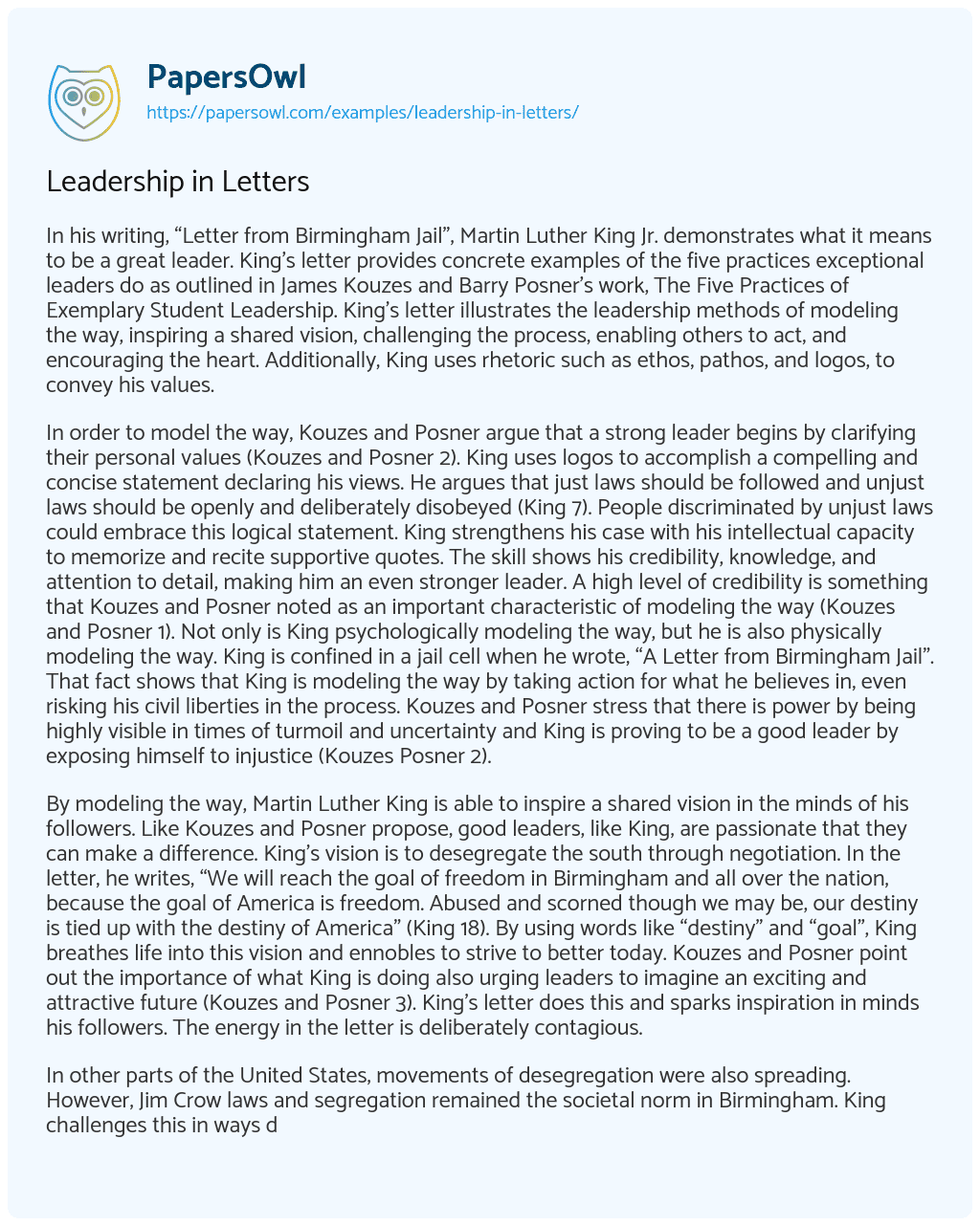 Essay on Leadership in Letters