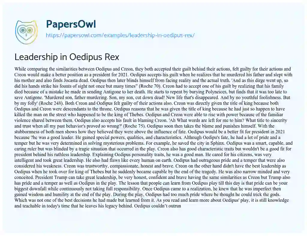 Essay on Leadership in Oedipus Rex