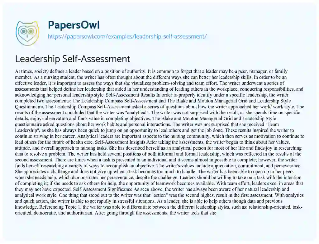 Essay on Leadership Self-Assessment