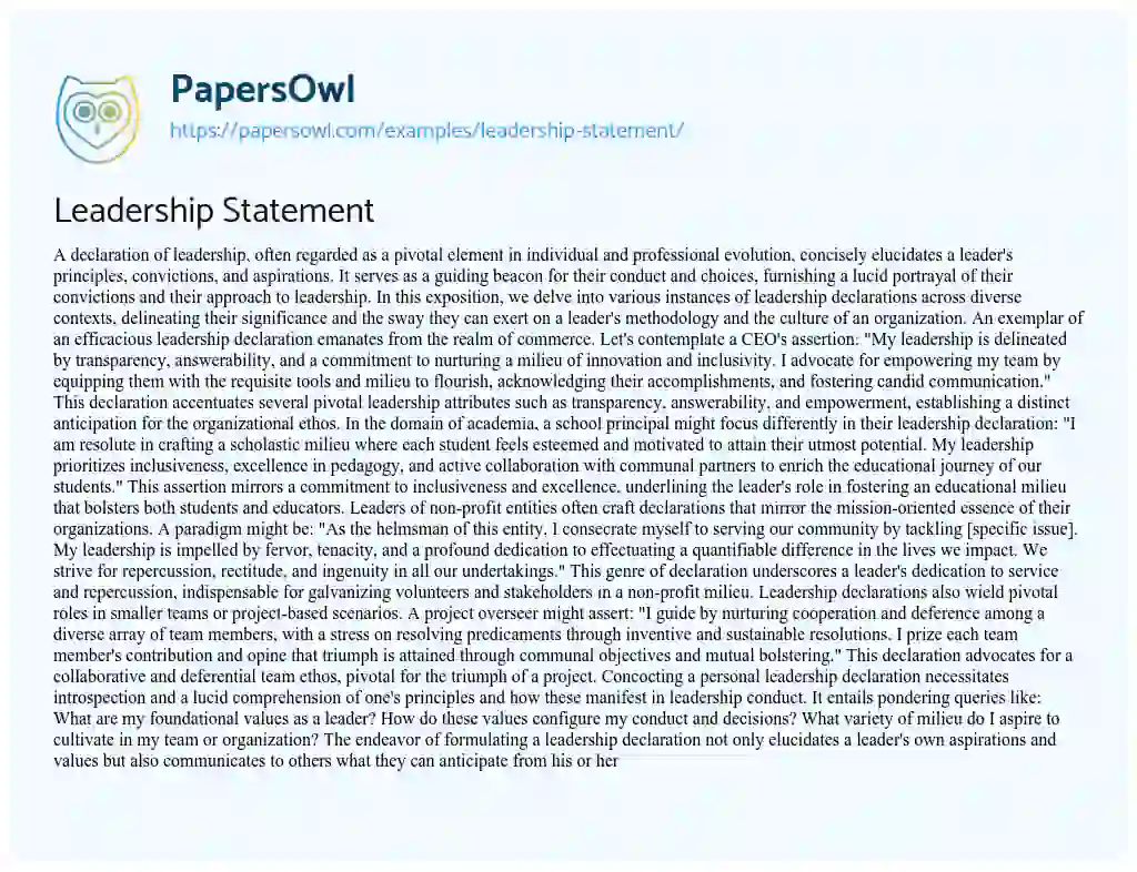 Essay on Leadership Statement