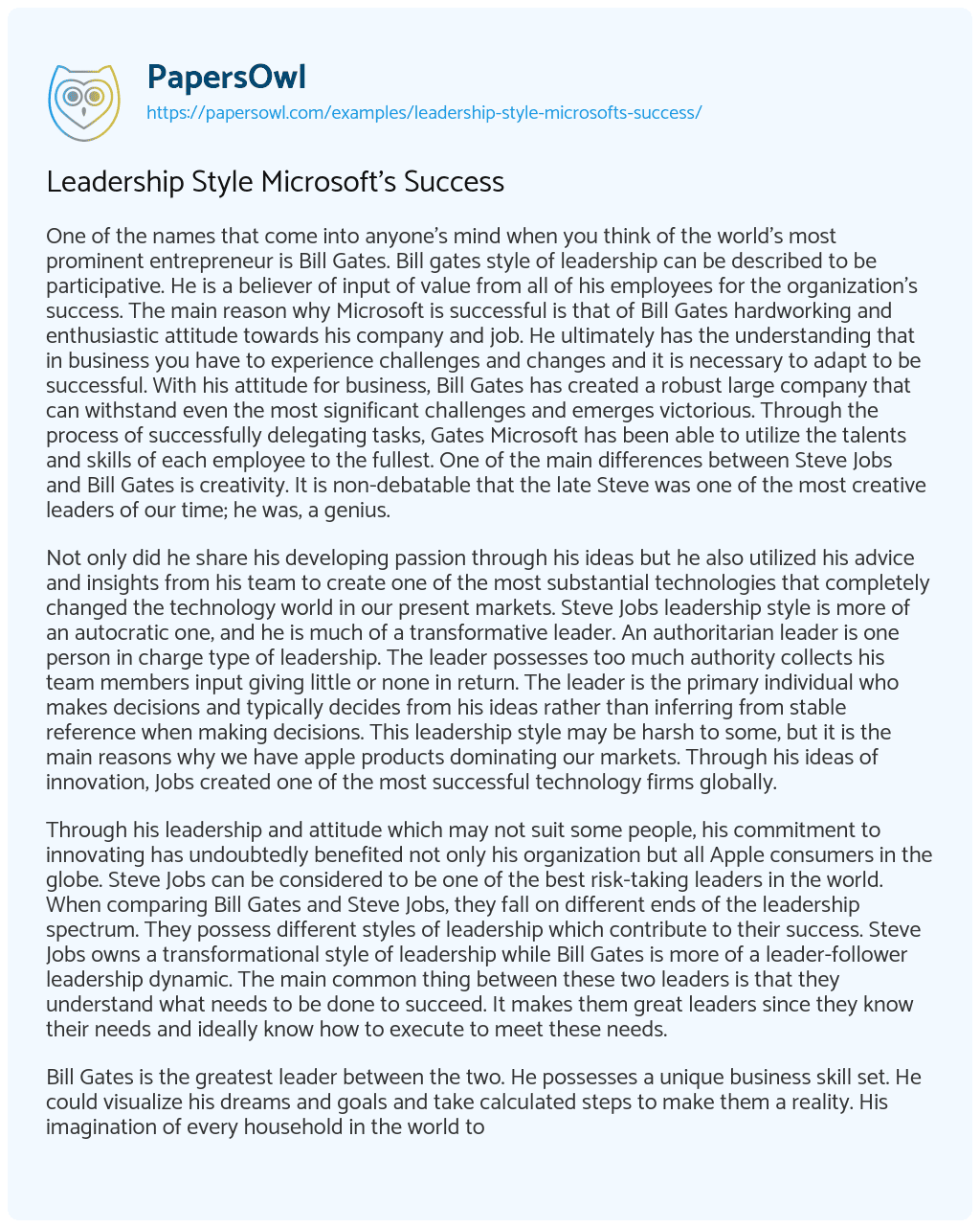 Essay on Leadership Style Microsoft’s Success