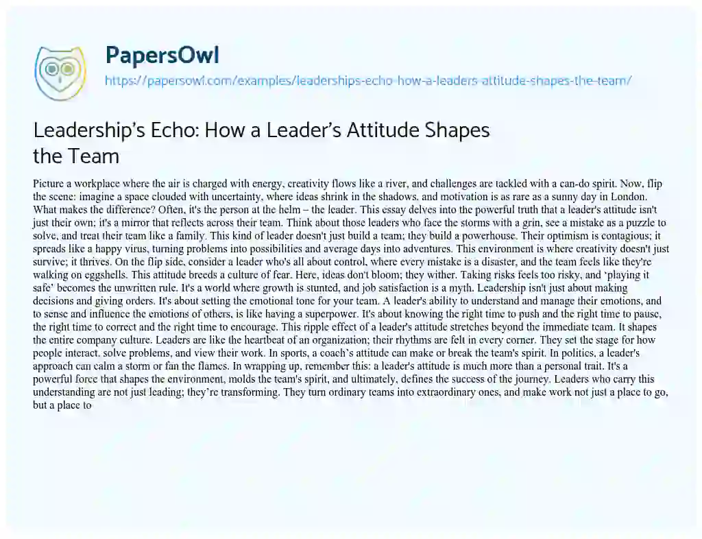 Essay on Leadership’s Echo: how a Leader’s Attitude Shapes the Team