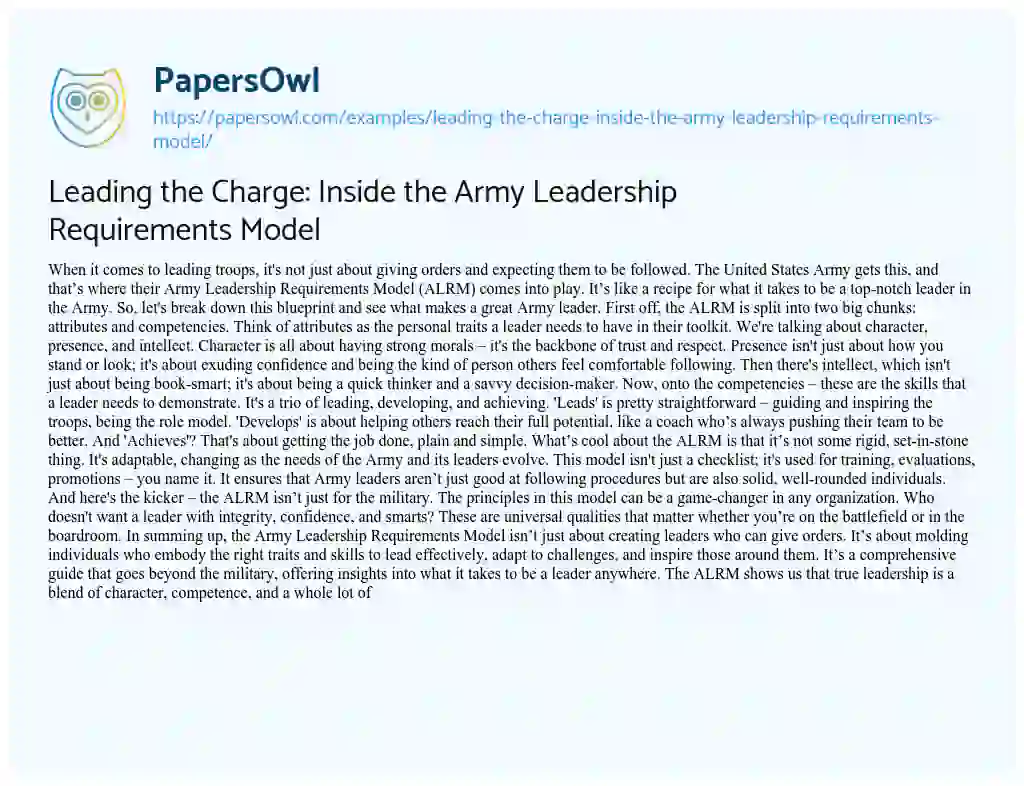 Essay on Leading the Charge: Inside the Army Leadership Requirements Model