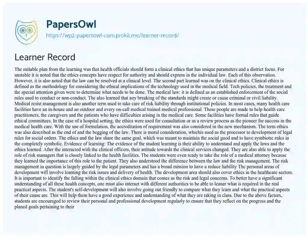 Essay on Learner Record