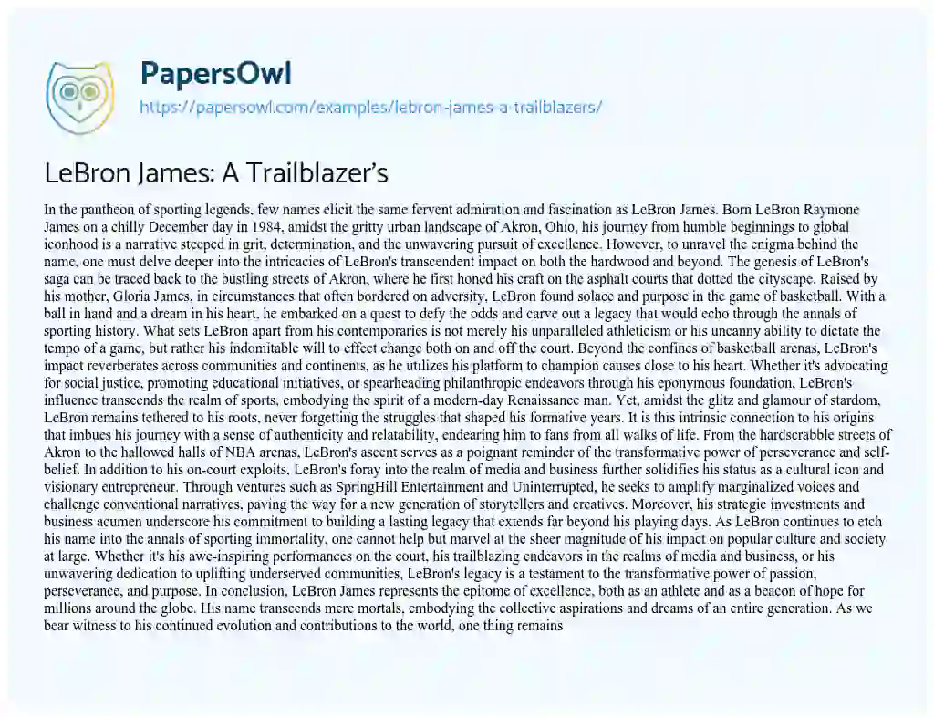 Essay on LeBron James: a Trailblazer’s