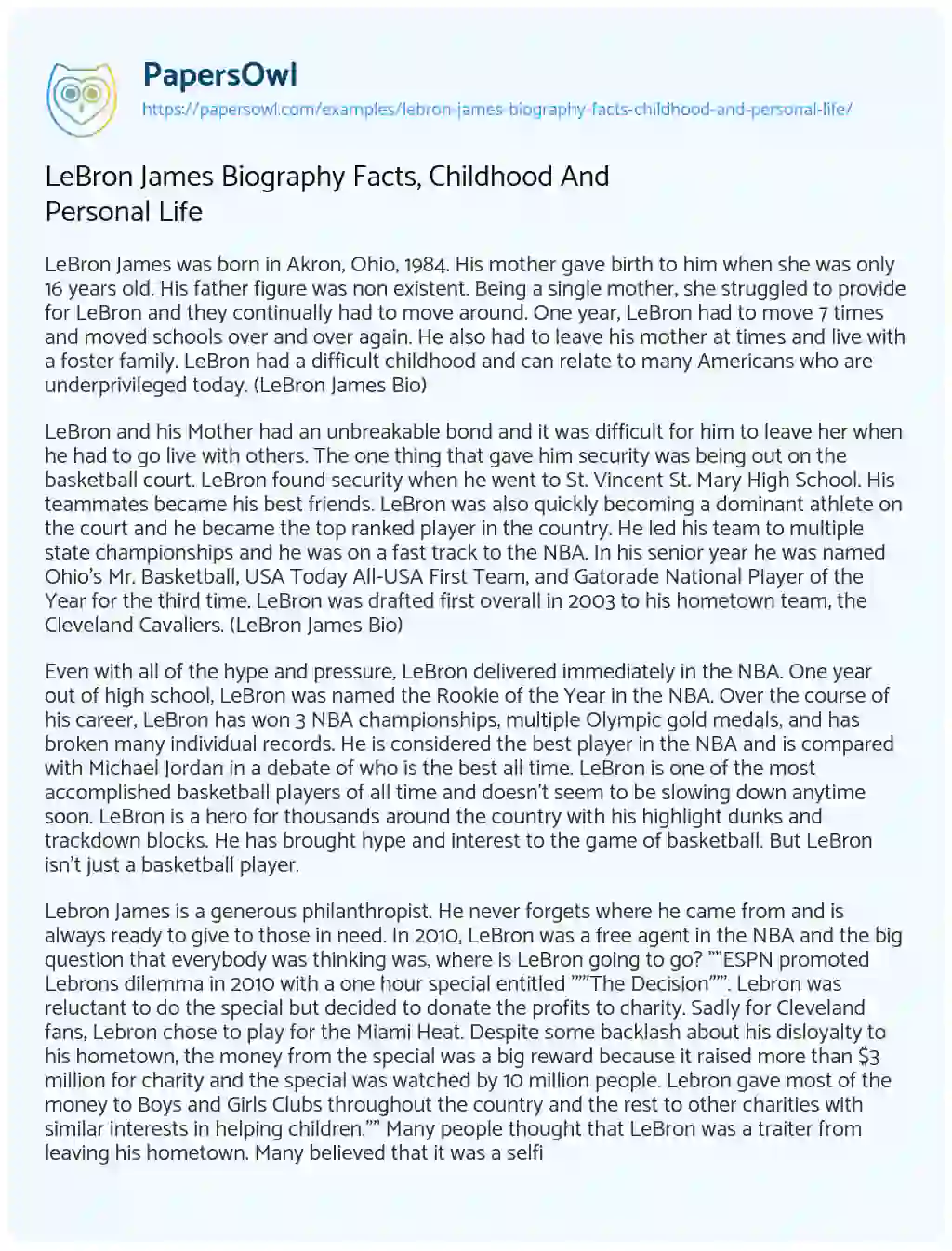 Essay on LeBron James Biography Facts, Childhood and Personal Life
