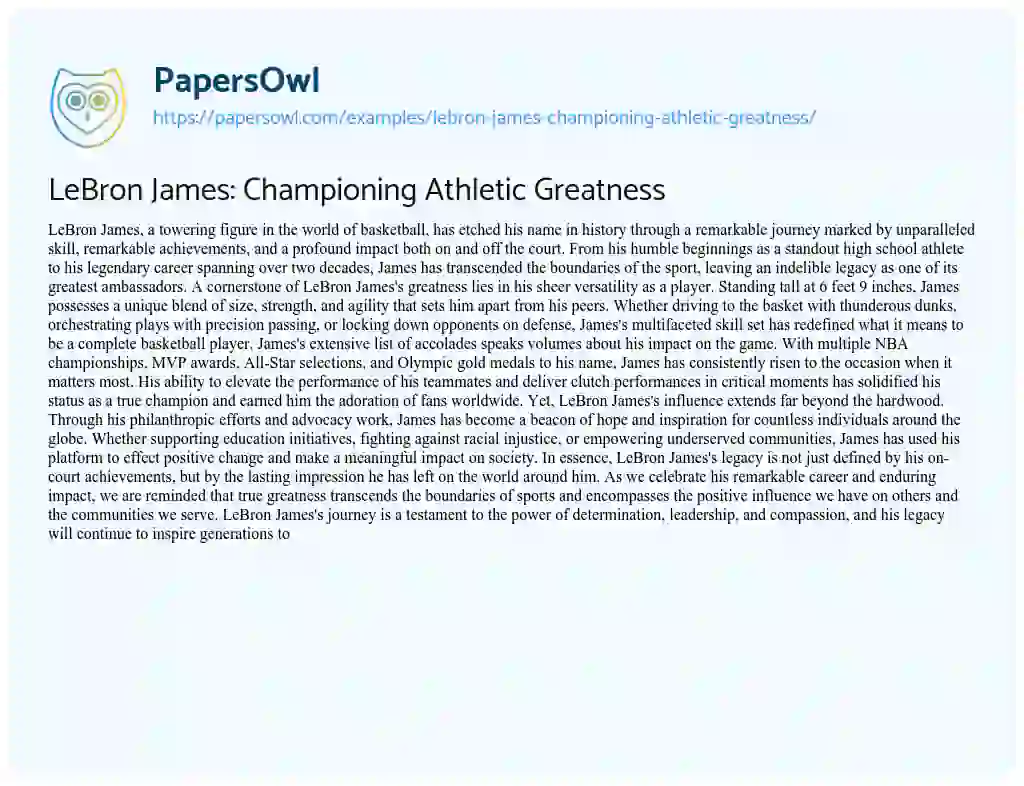 Essay on LeBron James: Championing Athletic Greatness
