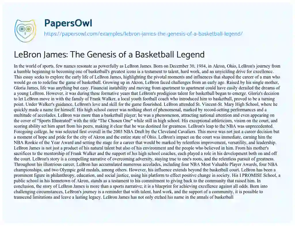 Essay on LeBron James: the Genesis of a Basketball Legend