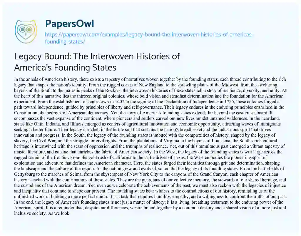 Essay on Legacy Bound: the Interwoven Histories of America’s Founding States