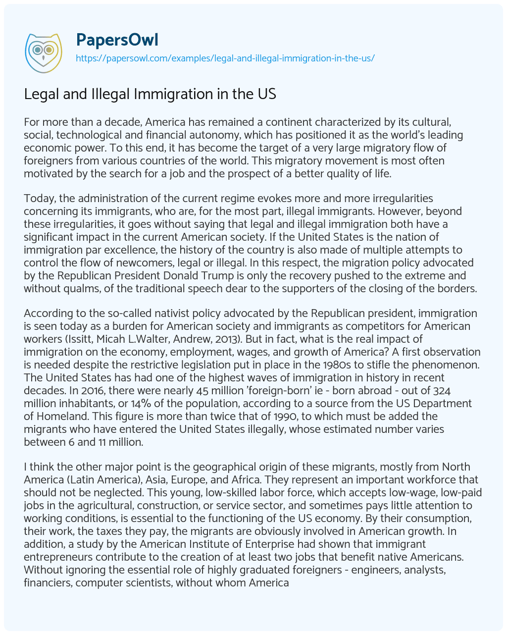 Essay on Legal and Illegal Immigration in the US