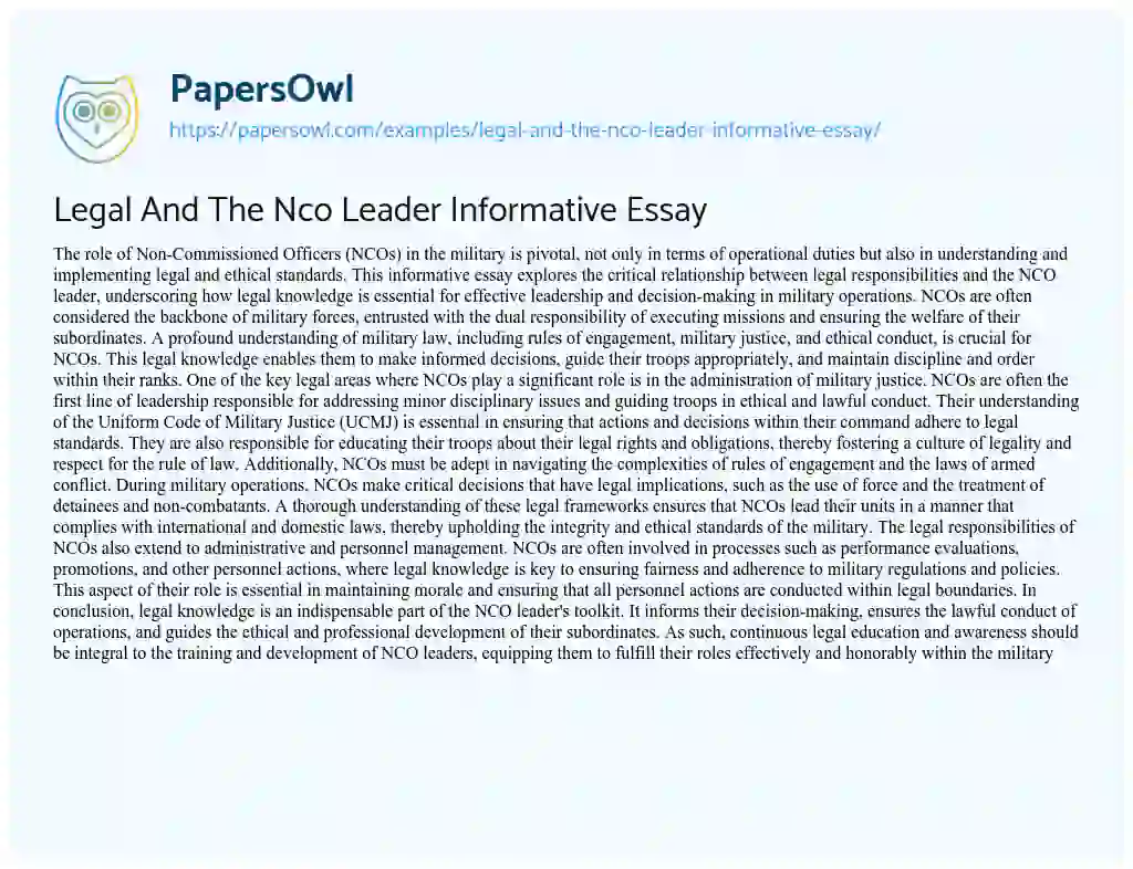Essay on Legal and the Nco Leader Informative Essay
