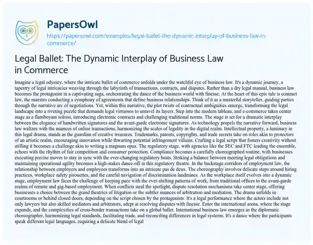 Essay on Legal Ballet: the Dynamic Interplay of Business Law in Commerce