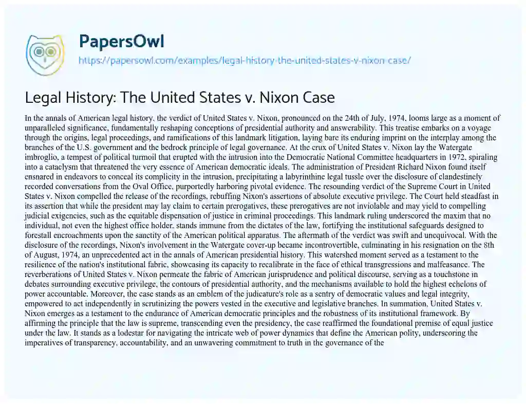 Essay on Legal History: the United States V. Nixon Case